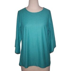 Notations Shirt Top Womens Plus 2X Retro Chenille Dots 3/4 Bell Sleeves Stretch